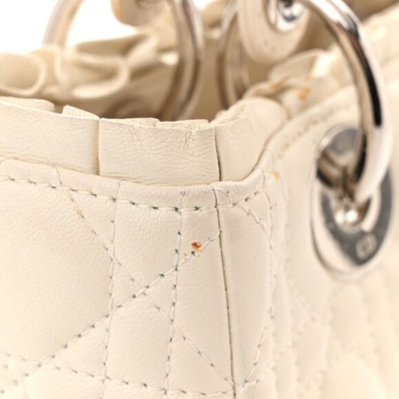 Authentic Christian Dior Lambskin Cannage Ruffle Trim Medium Lady Dior Off White - Picture 13 of 14